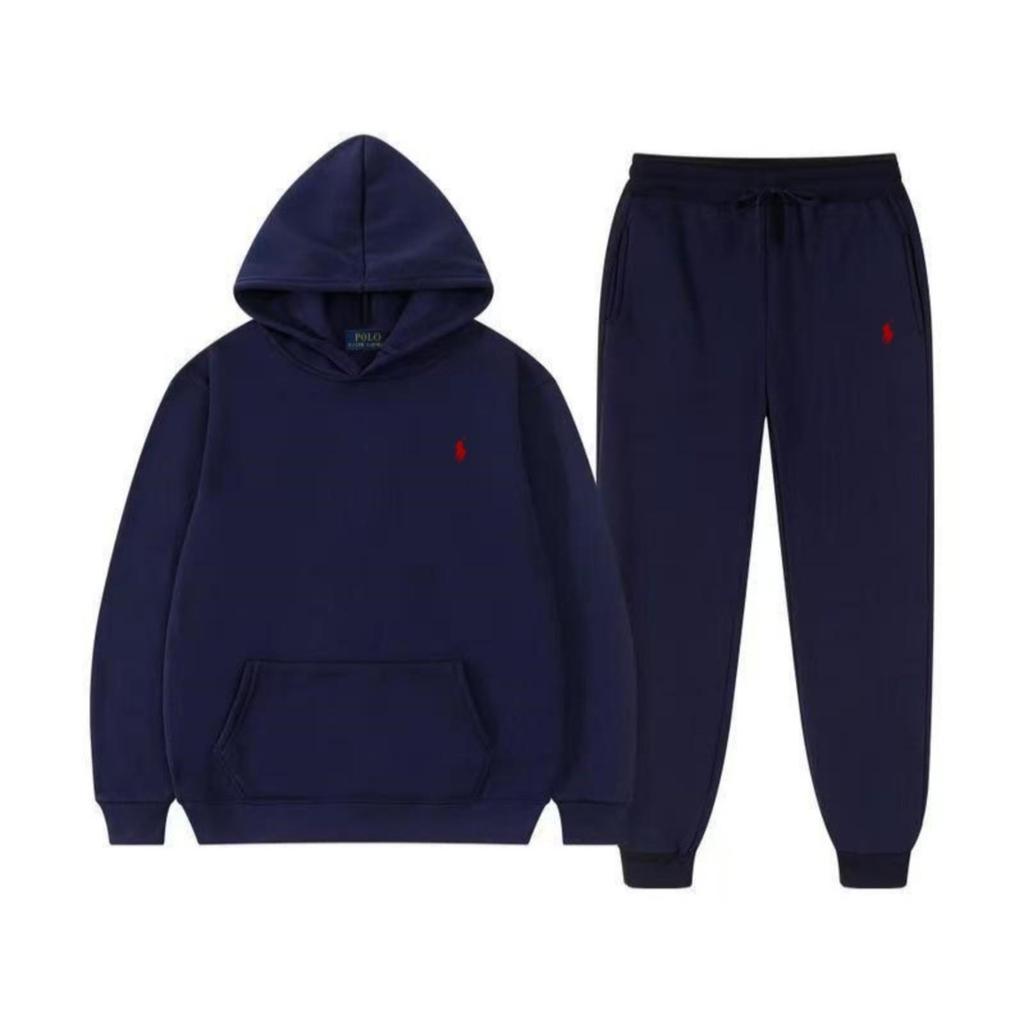 Autumn/Winter Solid Color Hooded Sweatshirt and Sport Pants Set - Unisex Casual Two-Piece