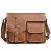 Men'S Genuine Leather Horizontal Shoulder Bag, Crazy Horse Leather Women'S Messenger Bag, First Layer Cowhide Large-Capacity Messenger Bag