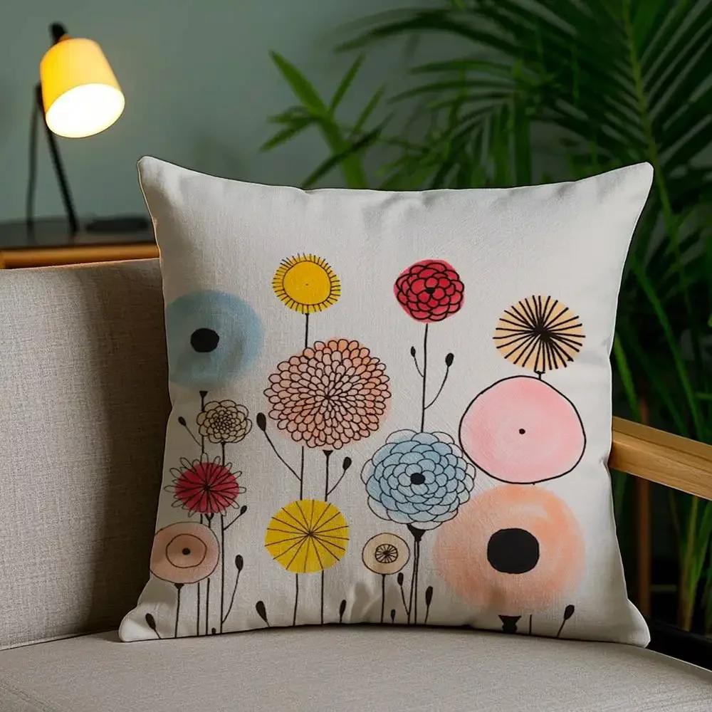 Simple Flower Art Pillow Case Plush Fabric Soft Pillowcase Double Sided Print Sofa Cushion Cover Throw