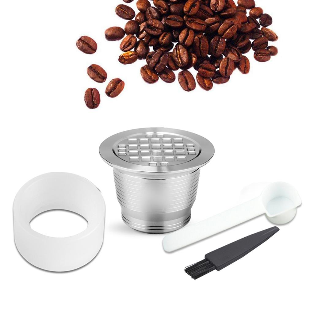 Compatible With Nespresso Stainless Steel Coffee Capsule Reusable Refillable Coffee Capsule Cup Filter with Brush Spoon