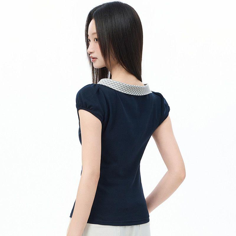 New Hot Girl Short-sleeved T-shirt for Women Slim Fit and Versatile Casual Bow Tie Pullover Elegant Top for Women
