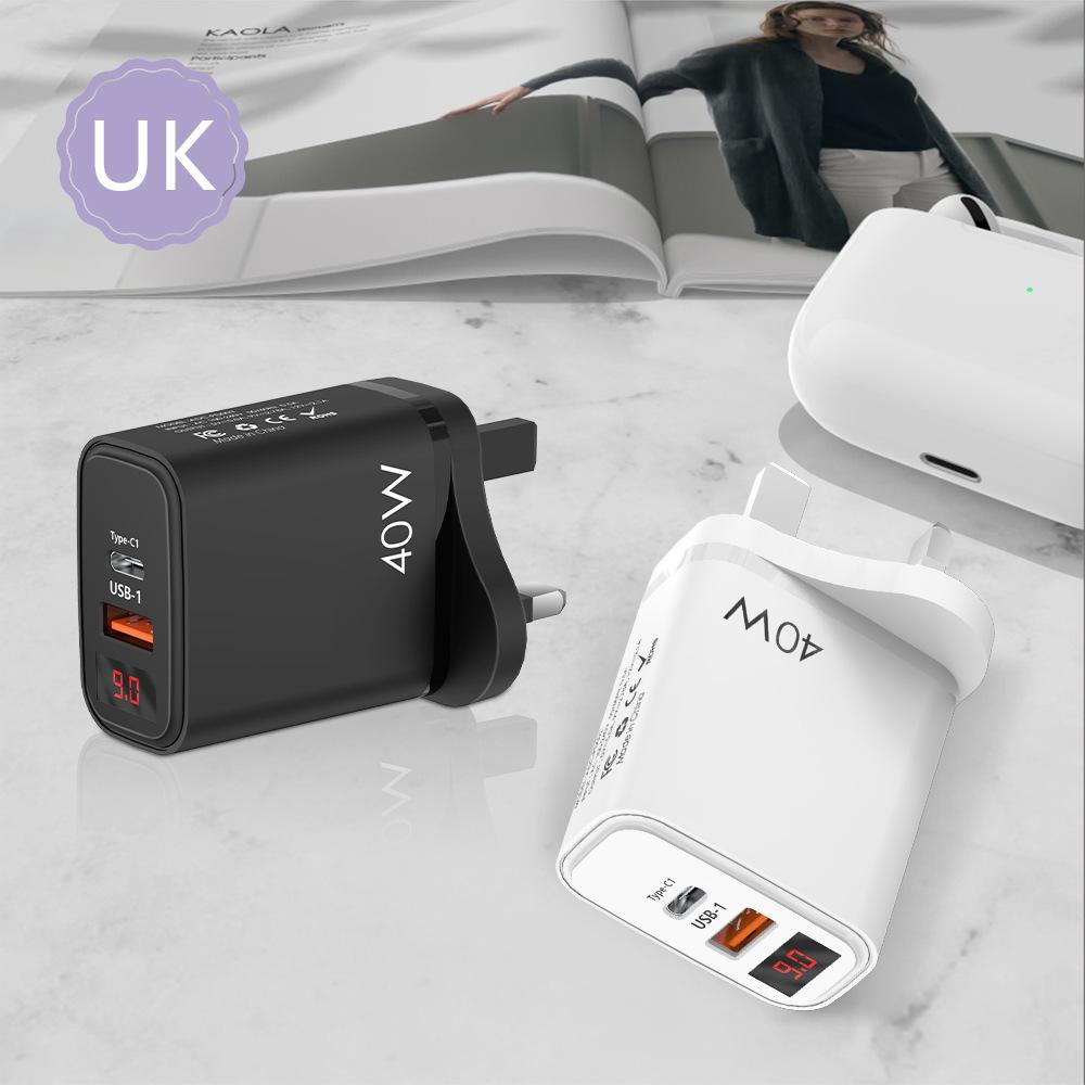 PD+USB Digital Display Charger 20W | QC 3.0 Fast Charging | EU/US/UK Plug