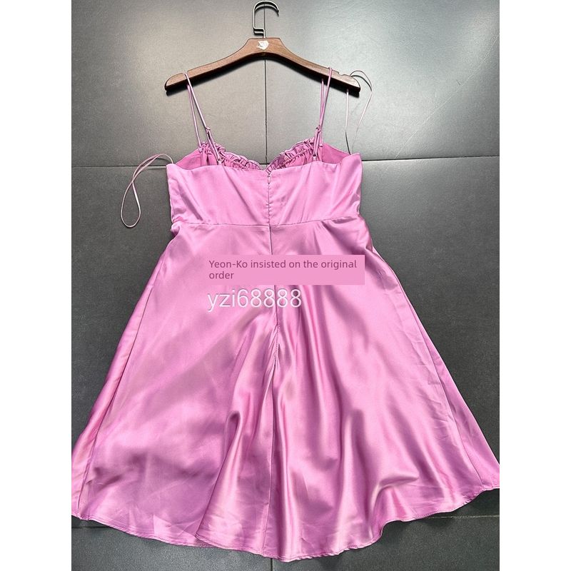 Foreign Trade Pure Original AST * Sling Smooth Material Pure Desire Wind A Word Swing High Waist Mini Sling Dress