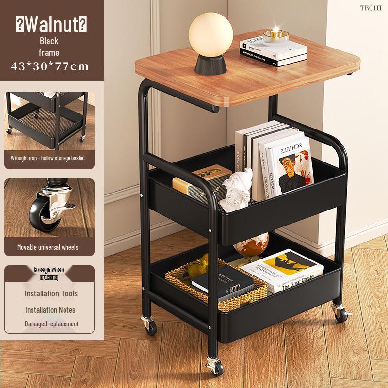 Retro Wind Small Trolley: Movable Living Room & Bedroom Storage Shelf/Bedside Table.