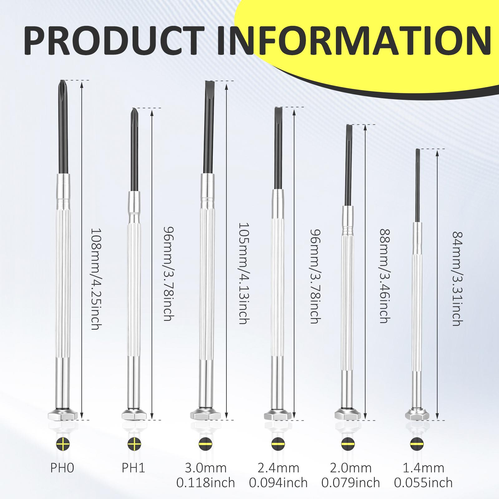6Pcs Mini Precision Screwdriver Set Flathead&Phillips Screwdriver Repair Tool For Electronics,Toys,Glasses,Computer,Watch Repair