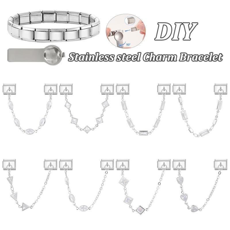 Y2K Delicate Personalized DIY Crystal Chain Tassel Charm Bracelet Heart Star Moon Bow Pendent Bead 9mm Stainless Steel Jewelry