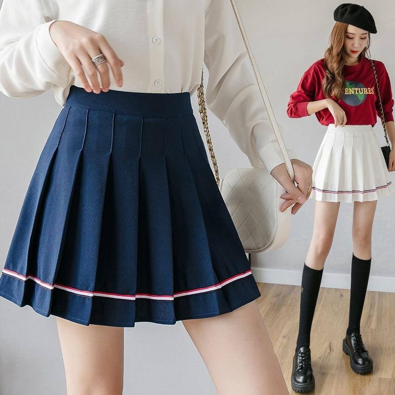 SCIONE Women Pleated Skirt Female Color Striped High Waist A-line Skirt Student Short Skirts