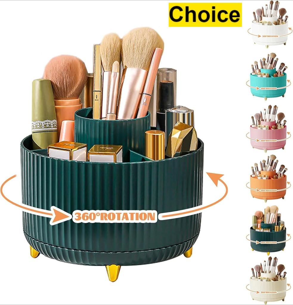 5 Slot 360° Rotating Makeup Brushes Holder Organizer Multi-Functional Desk Storage Cosmetics Storage for Vanity Desktop Bathroom