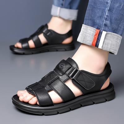Modne Nowe Letnie Rzymskie Buty Plażowe z Licowej Skóry Bydlęcej dla Mężczyzn na Zewnątrz z Miękką Podeszwą Lateksowa Wkładka Antypoślizgowe Oddychające Sandały