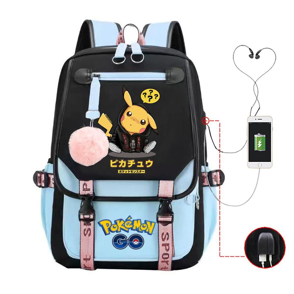 Contrasting Color Neutral Universal Schoolbag Cute Cartoon Print Primary And Secondary School Students Spine Protection Double Shoulder Usb Backpack