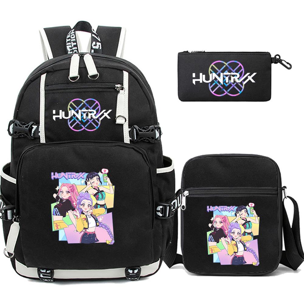 3 Stück/Set Neuer Cartoon Kpop Bedruckter Rucksack mit Federmäppchen Umhängetasche für Teenager Mädchen Junge Schultasche Große Kapazität Wasserdicht Reisetasche Kindergeschenk