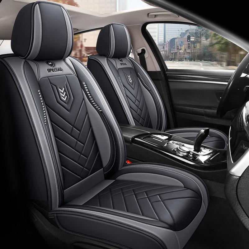 Coprisedili per Auto a 5 Posti in Pelle PU con Supporto Lombare Fisso, Comodi, Traspiranti, Eleganti, Cuscini Coprisedile Auto a Copertura Totale, per Tutte le Stagioni