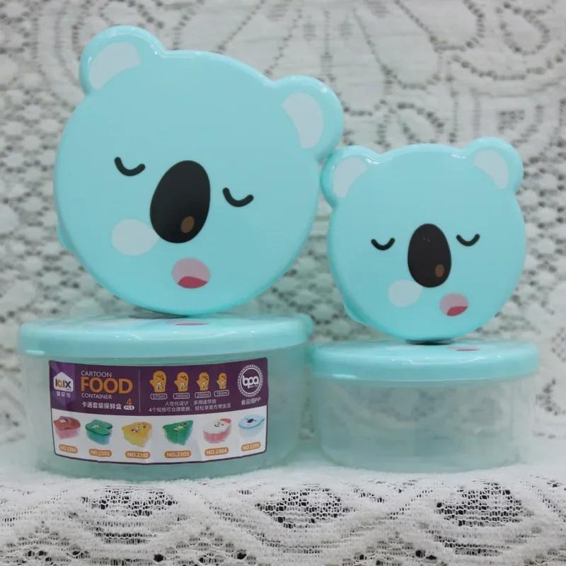 4pcs Children Plastic Cartoon Cute Bento Box Japanese Outdoor Food Storage Container Kids Student Microwave Lunch Box Utensils