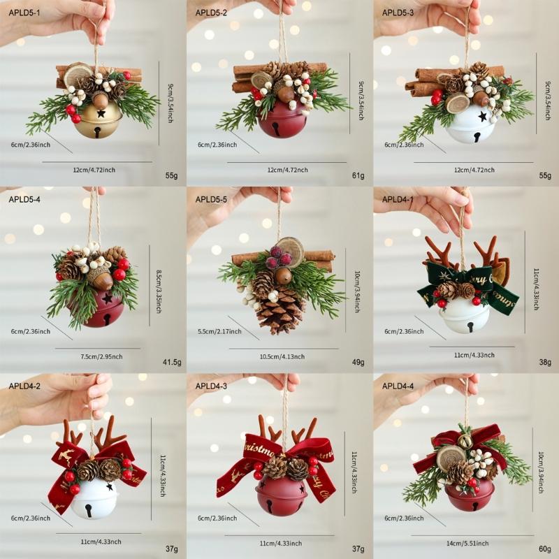 Antlers Pinecone Christmas Bells Durable Metal Fabric Decorations For Tree Home Party