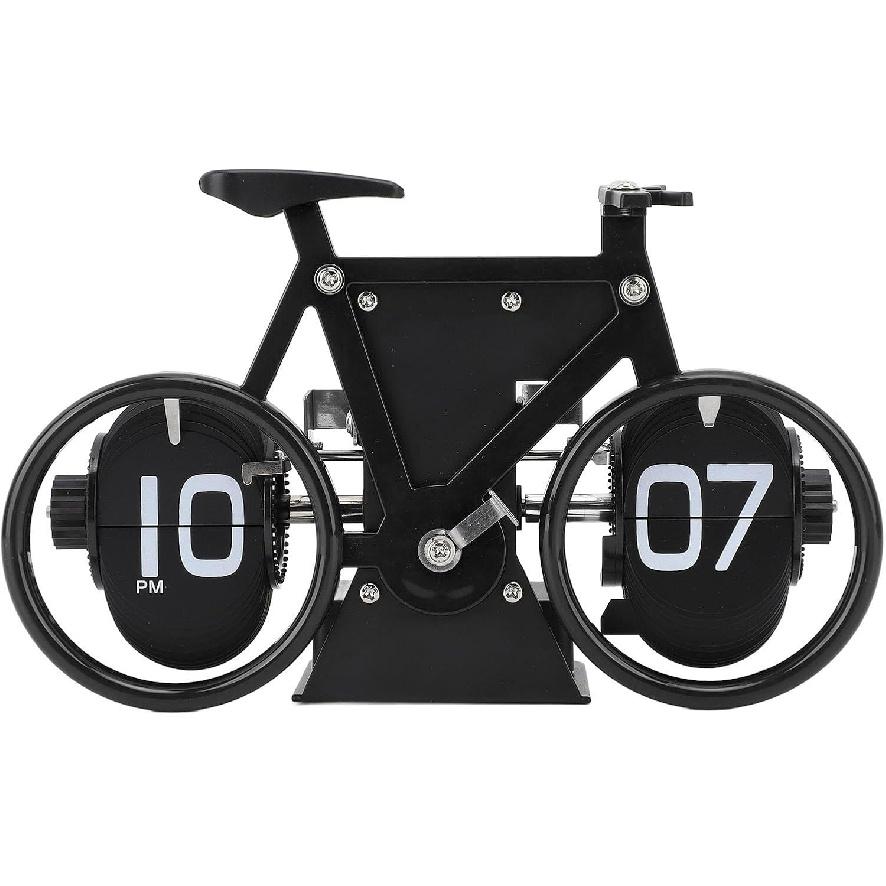 Desk Clock Bicycle Shape Flip Vintage Decor Clock for Desk Clock Flip Down Clock Novelty Desk Clock (Black)