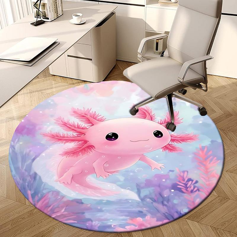 1PC Axolotl Ocean Non-Slip Floor Round Carpet, Office, Family, Bedroom, Large Area Rug Indoor Rugs, Durable Polyester-Z0413