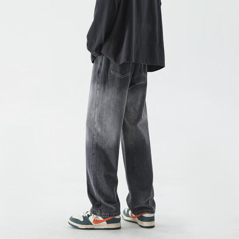 Dingfengbaoluo Men's American Retro High Street Loose Straight Leg Jeans 506