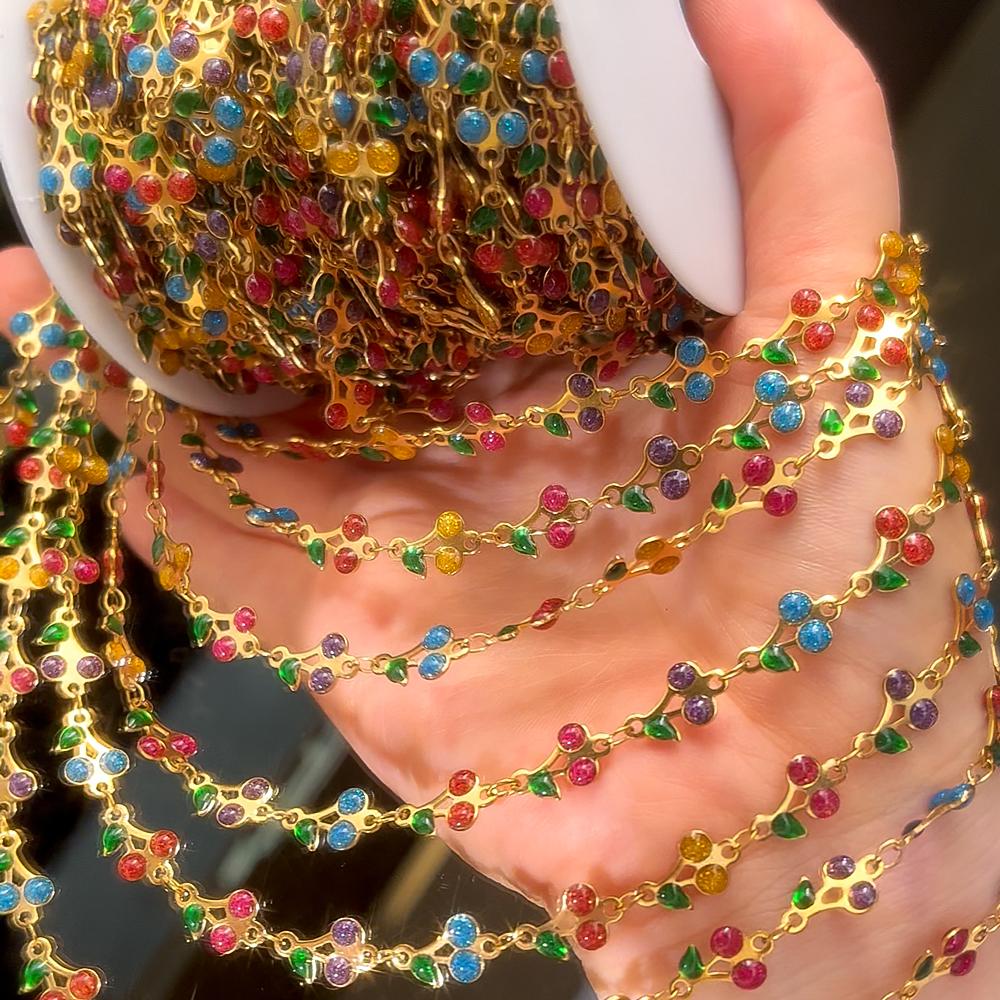 

1M 0.5M Stainless Steel Fruit Chain Two-sided Enamel Glitter Powder Cherry Bracelet Chain DIY Necklace Jewelry Accessories Craft 0.5meter