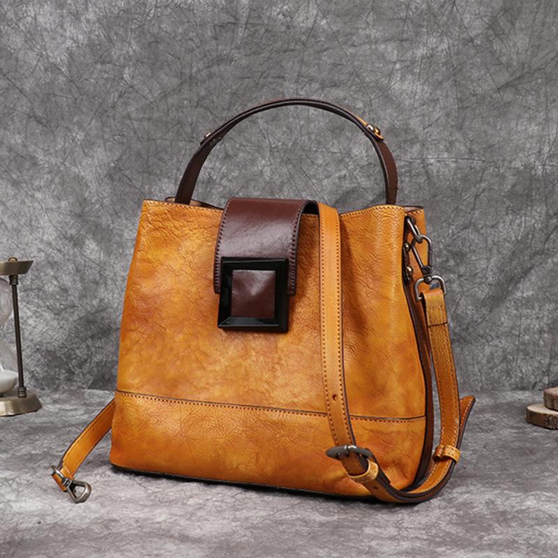 Real Leather Bag Retro Genuine Leather Diagonal Cross Bag Tree Cream Leather Multifunctional Women's Hand-held Diagonal Cross Bag