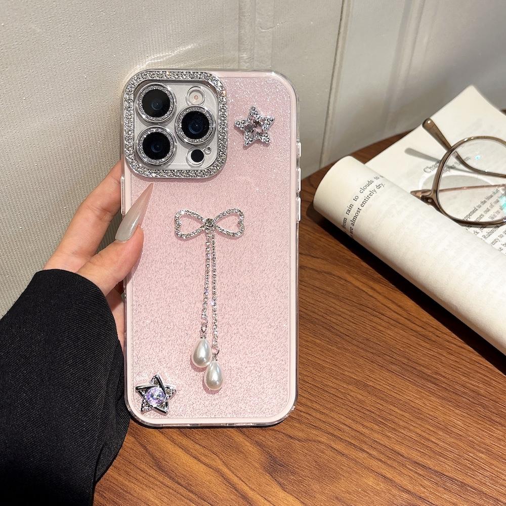 Luxury Shinny Diamond Star Glitter Bow Case for iPhone 16 Pro Max 15 13 14 Plus 12 11 Pro Max Cute Shimmering Protective Cover