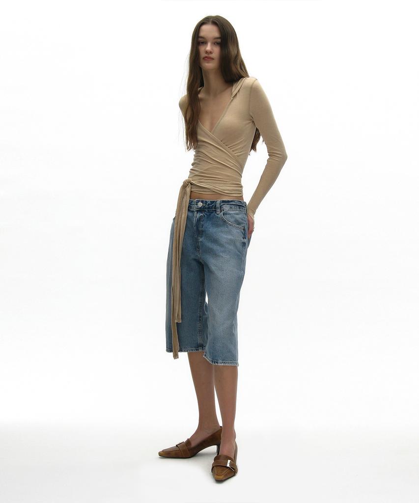 PARTIMENTO WOMEN Hooded Jersey Wrap Cardigan_Beige