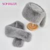 SOMALER Winter Faux Fur Hat Scarf Set Warm Women Flat Top Bucket Caps with Two Tails Caps Scarves