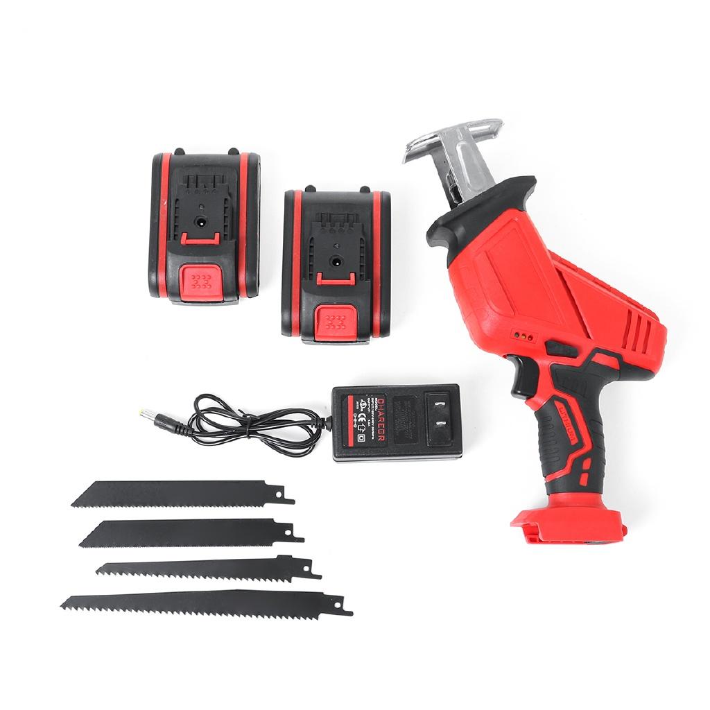 88V Cordless Reciprocating Saw +4 Saw Blades Metal Cutting Wood Tool Portable Metal Woodworking Cutters W/2 Battery