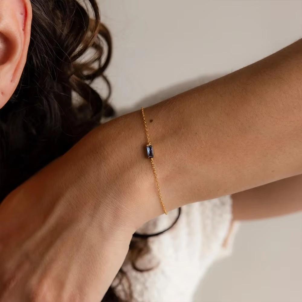 Square Zircon Gold Plated Bracelet Sparkling Minimalist Bracelet Fashion Birthstone Bracelet  Daily