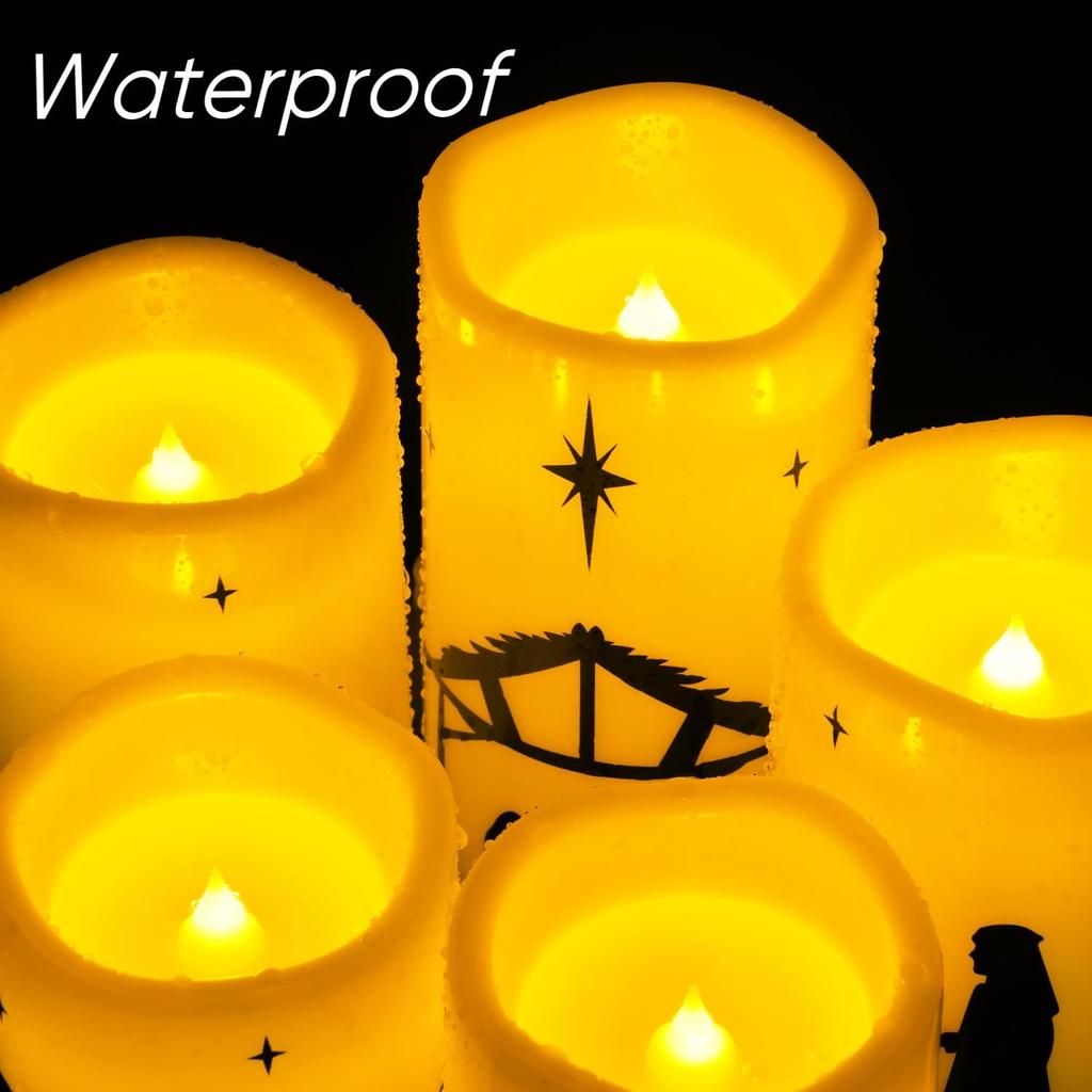 Homemory Flameless Christmas Nativity Scene Candles, Battery Operated LED Pillar Religion Candles, Nativity Sets Indoor Outdoor Decorations for Xmas