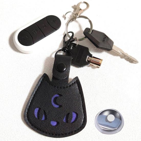 1/6Pcs Positioner Protective Sleeve for AirTag Halloween Themed Pattern Faux Leather Locator Protective Cover with Metal Ring