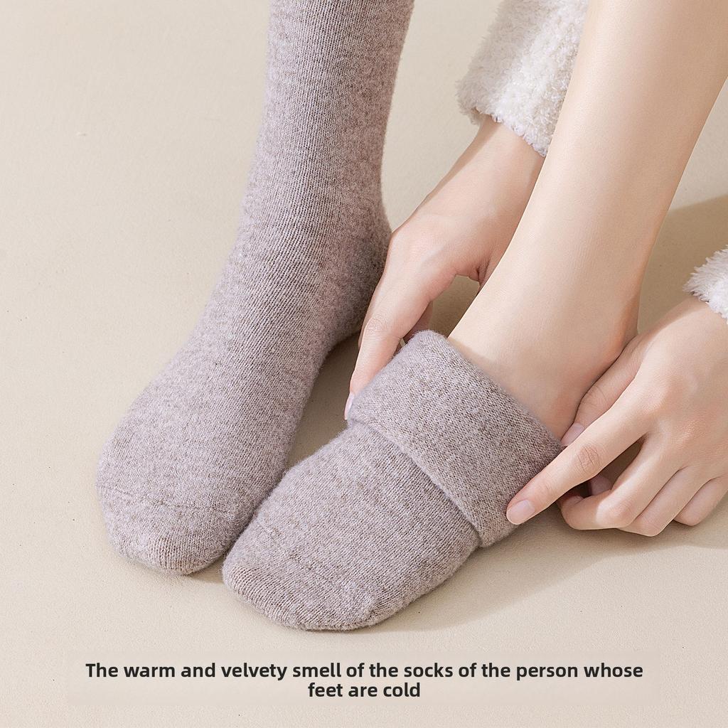 Winter and Autumn Mid-length Wool Socks with Embroidered Rolled Edges, Soft and Warm, Straight and Fluffy Socks, Versatile Socks