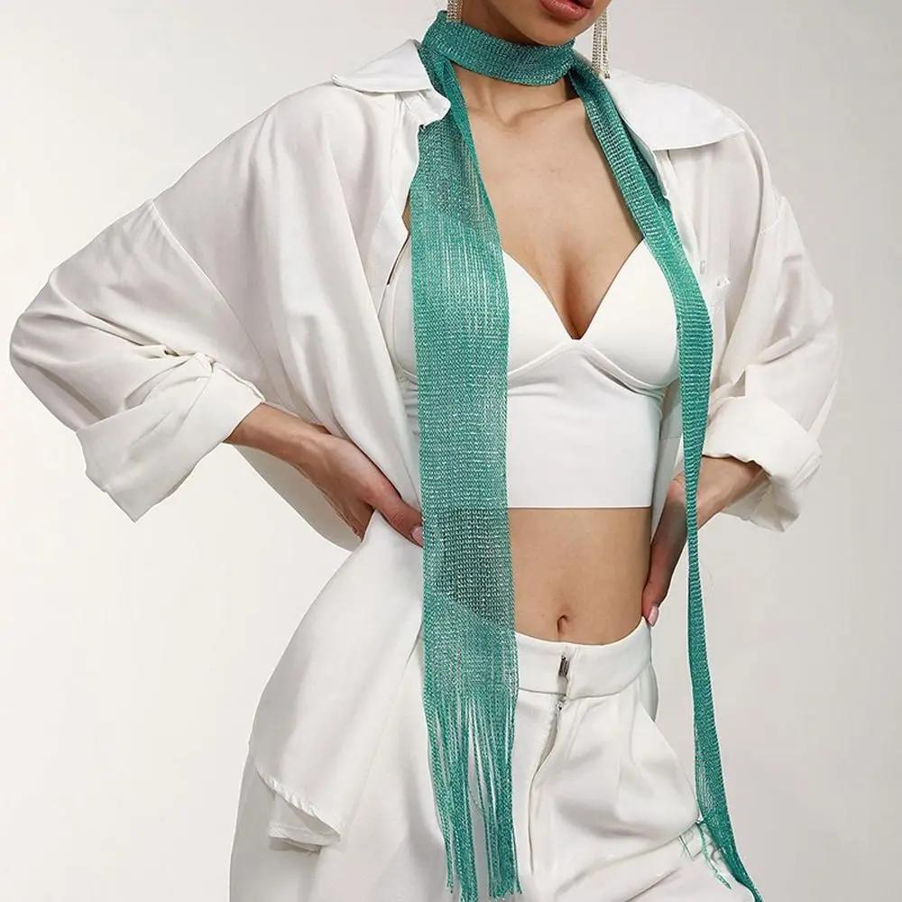 Fashion Lace Tassel Scarf Thin Long Glitter Bright Silk Sunscreen Shawl Shiny Lace Necklace For Women Party Evening Dress Scarf