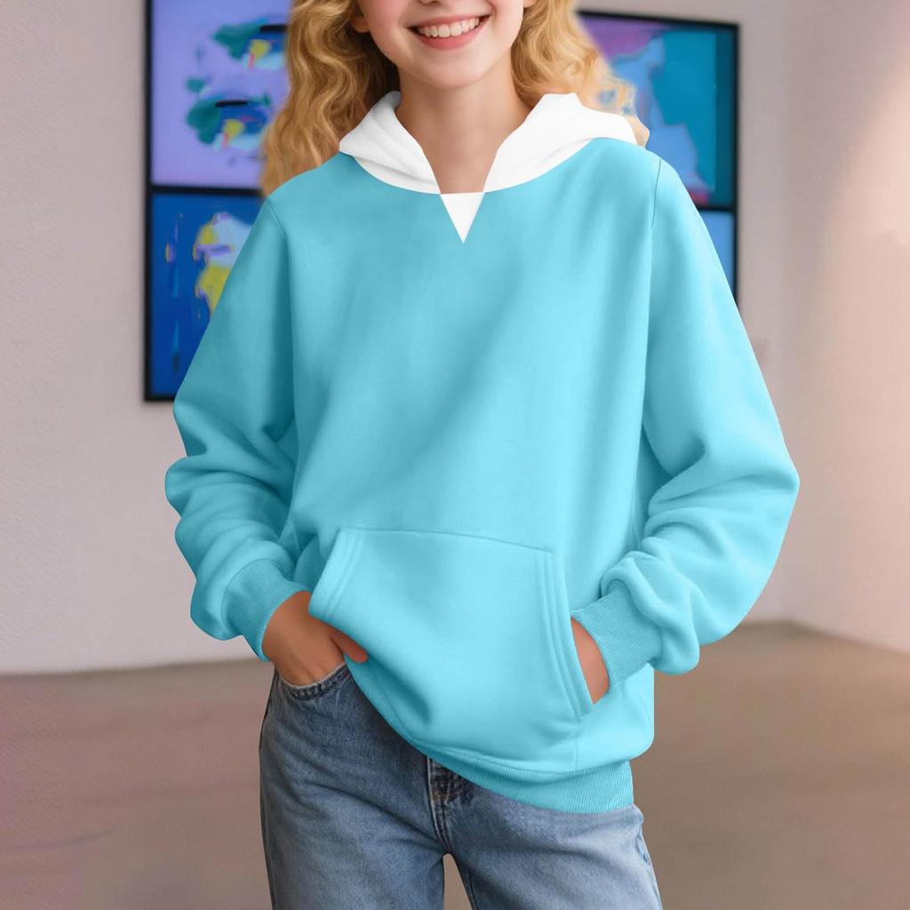 Winter Boy And Girls Solid Color Long Sleeved Hooded Sweatshirt Tops