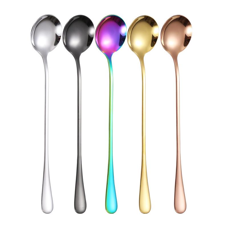 Creative Stainless Steel Long Handle Spoon Set for Ice Cream, Coffee, and More
