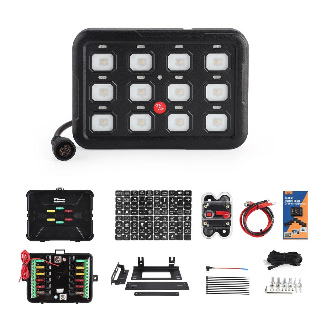 Mictuning 6/8/12 Gang RGB Switch Panel Led Work Light Bar Switches Box Controller for Universal Cars Truck Boat UTV 4X4 4WD