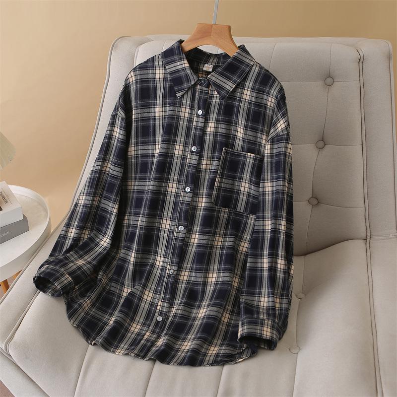 

2026 Spring Plus Size Plaid Long Sleeve Slimming Cardigan for Women - 200 Jin Lapel Shirt 541 XL темно-синий