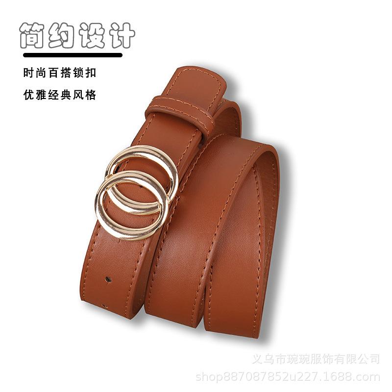 Fashion Double Ring Buckle Belt Personalized Women's Simple Belt Versatile Thin Wear Xiaohongshu