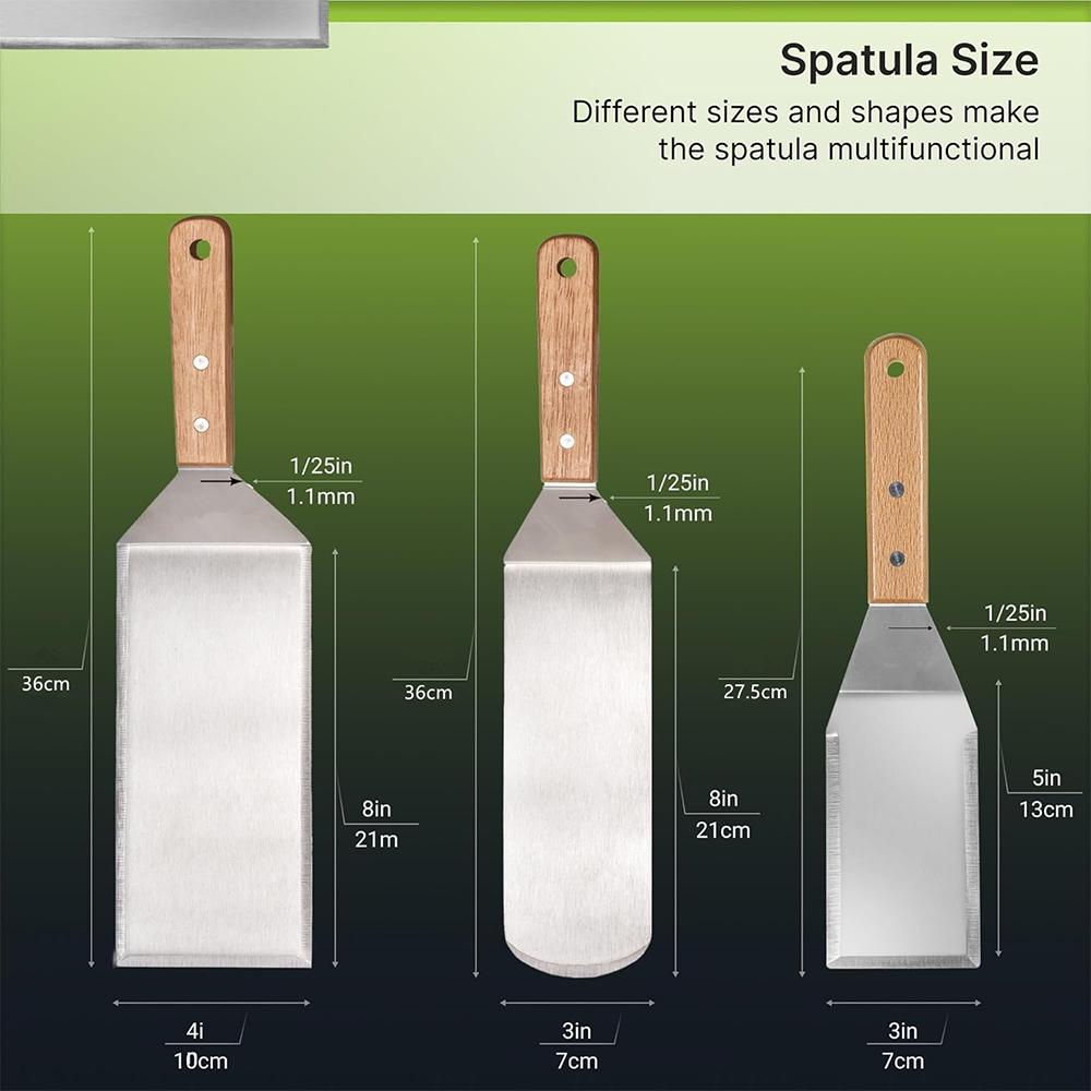 LMETJMA Metal Spatula Turner Set Stainless Steel Griddle Scraper Flat Spatula Pancake Flipper Hamburger Turner Pancake Flipper
