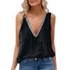 Women's Fashionable Sleeveless Cotton Linen Color V Neck Pocket Casual Loose Vest Top