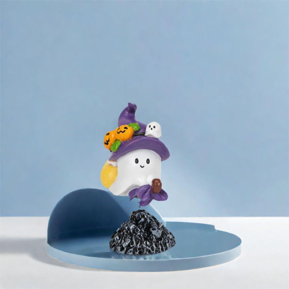 Micro Landscape Resin Halloween Ghost Statue Cartoon Cute Ghost Art Sculpture with Spring Ghost Figurine Ornament Porch