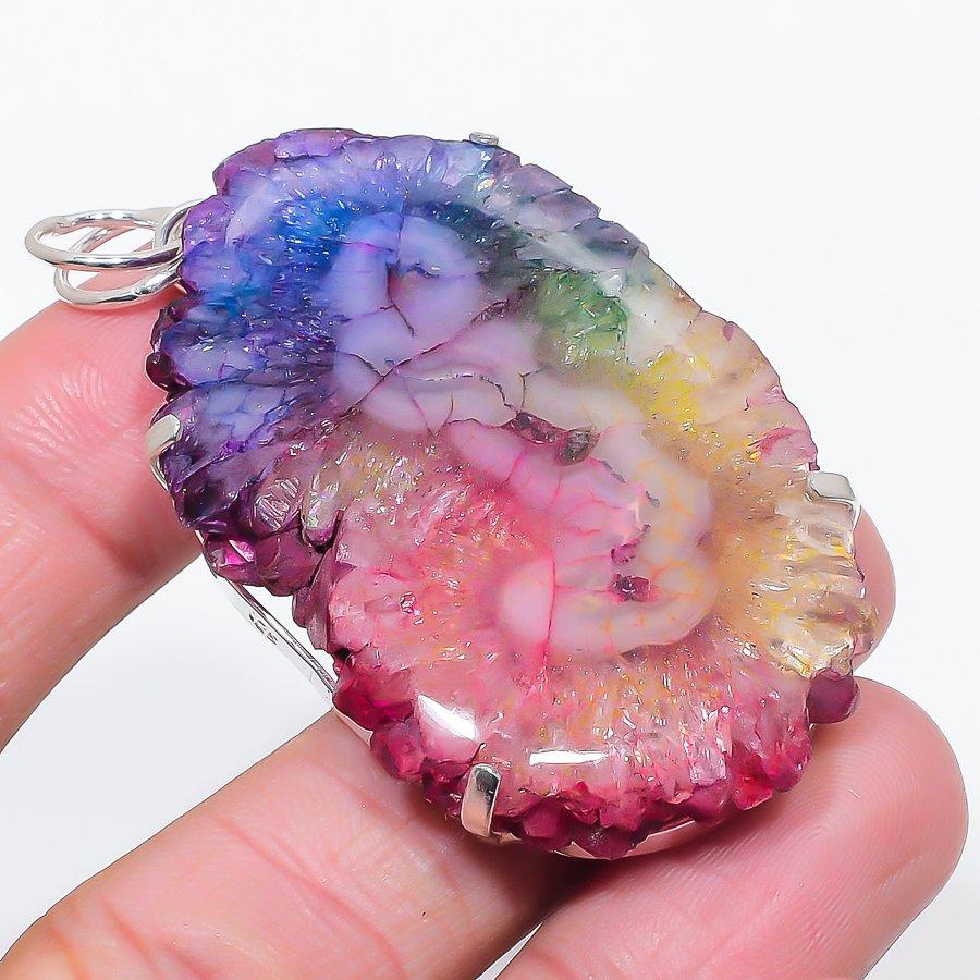 

Натуральный Радужный Солнечный Кварц 925 Стерлинговое Серебро Ювелирный Кулон 2.56 w4O73