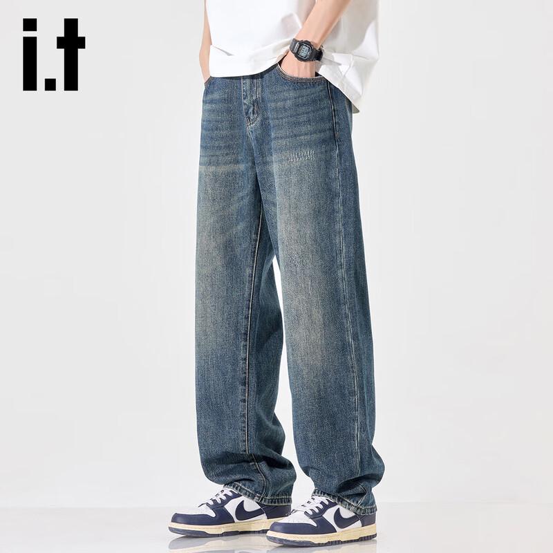 Izzue IT Men's American High Street Retro Loose Straight-Leg Jeans