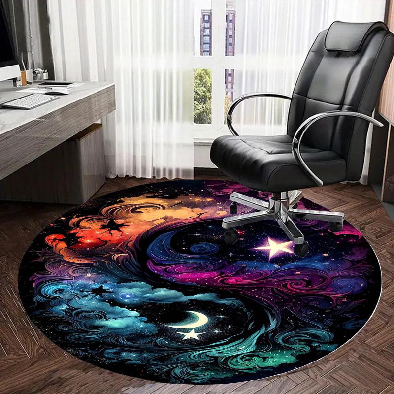 1pc Cosmic Yin Yang Swirl Round carpet, Made of Polyester,Perfect for Decorating Office Chairs, Living Rooms