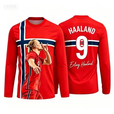 Norwegian Fans' Football T-shirt Number 9 Training Jersey Quick-drying Sportshirt Men's Long-sleeved Top Women's Tee Streetwear