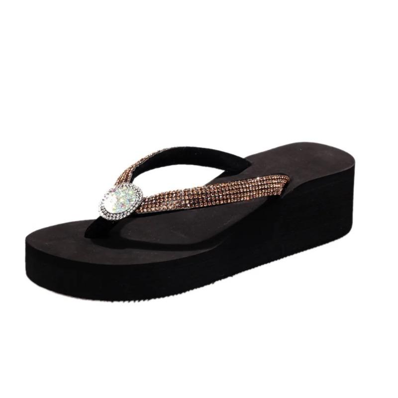 Fashion Women's Clip-toe Wedge Heels Women's  Summer Sparkling Crystal Platform Sandals Women Plus Size 42 Outdoor Flip-flops
