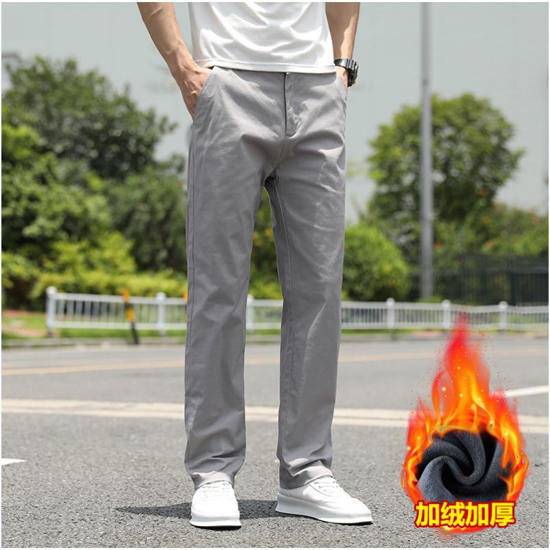 

2024 Autumn/Winter New Cotton Business Straight Tube Large Size Men S Slim Fit Sports Pants Versatile With Plush Pants 40 светло-серый
