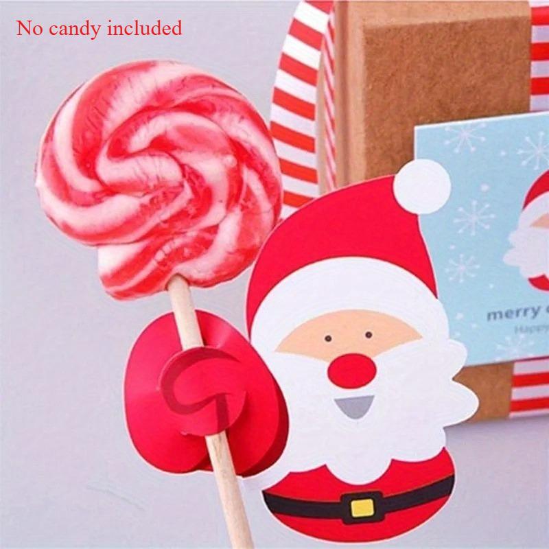 50Pcs Christmas Lollipop Paper Cards Cartoon Santa Claus Penguin Snowman Candy Gifts Package Wrapping New Year Party Decoration