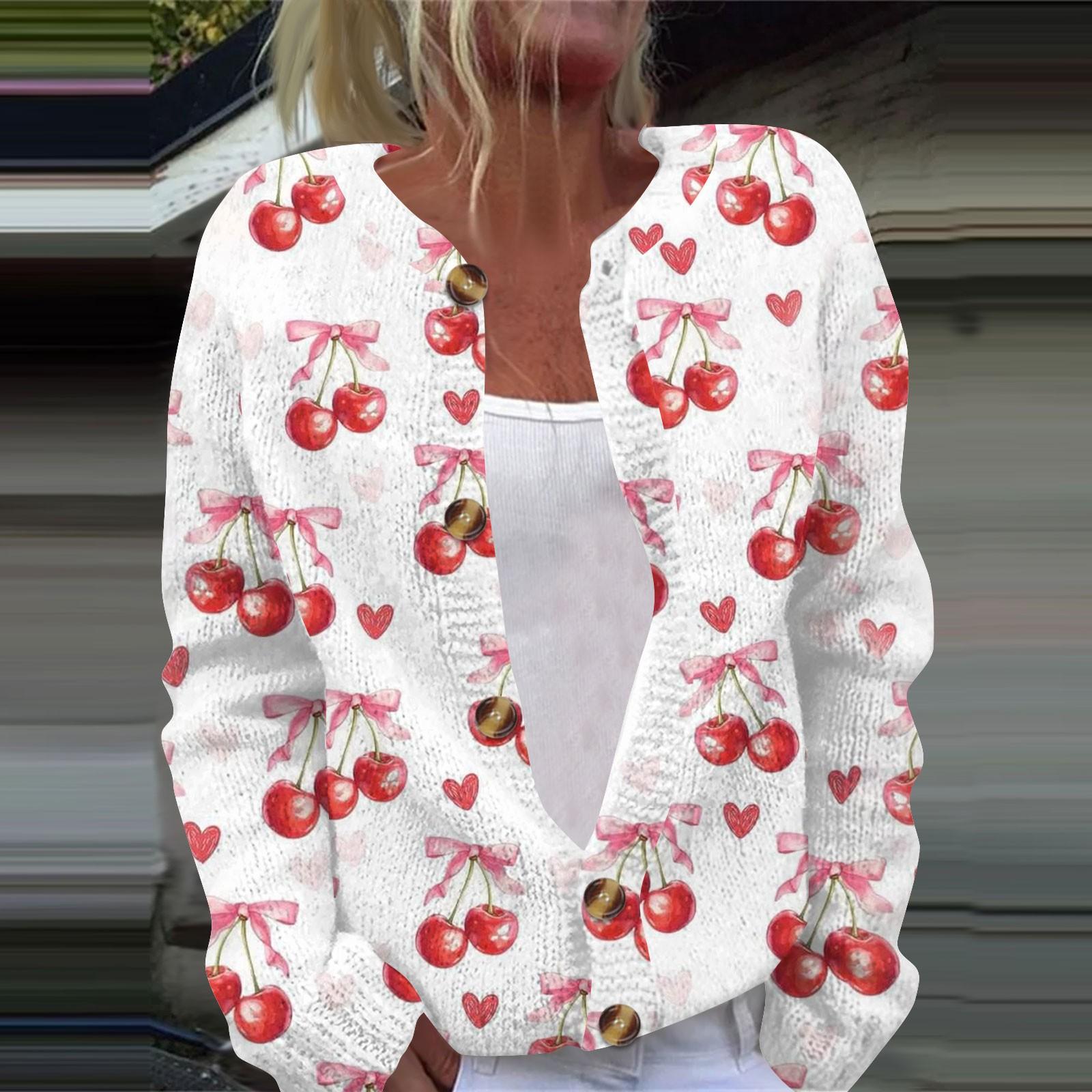 

Женская мода с принтом банта, длинный рукав, вязаный кардиган, куртка на пуговицах L красный