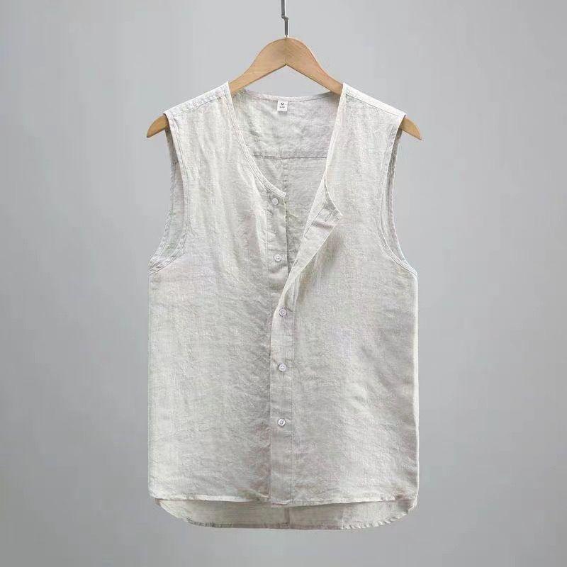 

Cotton Vest Men Cardigan Sleeveless Jacket Single-breasted Short Tank Tops Light Tops Casual Coat Mens Jacket Vest 4XL хакі