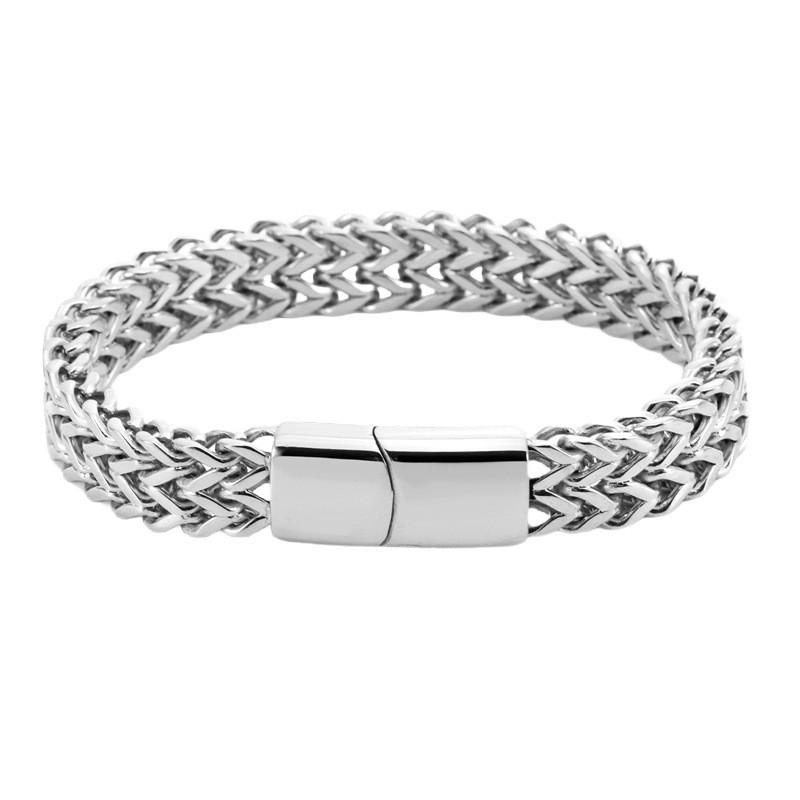 Mens Titanium Steel Bracelet With Dual-Tone Polished Cuban Link Design Hypoallergenic Anti-Tarnish 18K Gold Plated
